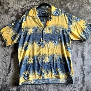 Share Puritan Hawaiian Shirt Mens Large Rayon Yellow Blue Tropical Camp Beach Vt
